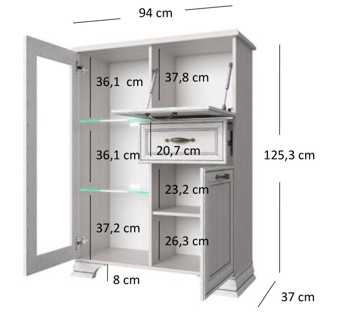 TIFFANY комод з баром 1d1w1s1b woodline крем
