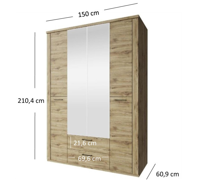 DOORSET шафа з дзеркалом 4d2s дуб navarra