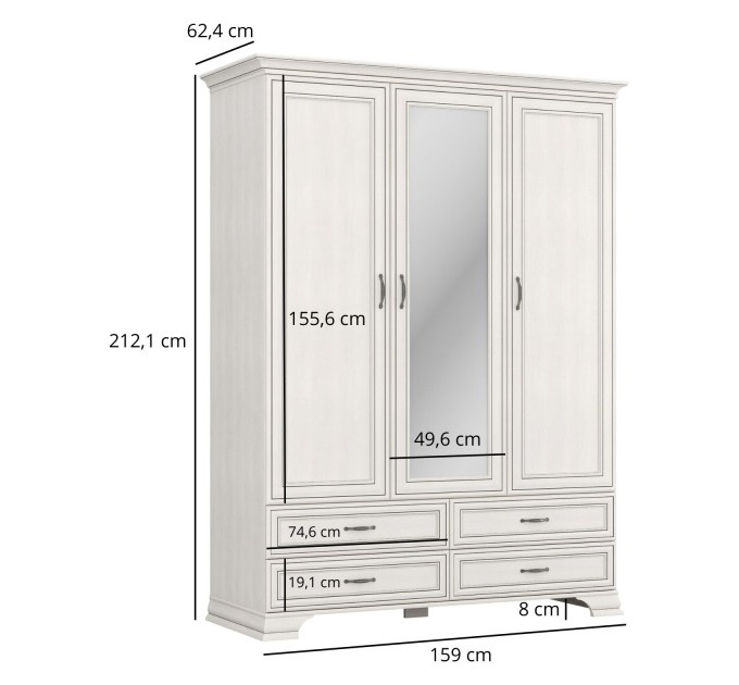 TIFFANY II шафа з дзеркалом 3d4s fineline крем