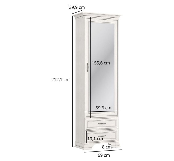 TIFFANY II шафка з дзеркалом 1d2s fineline крем